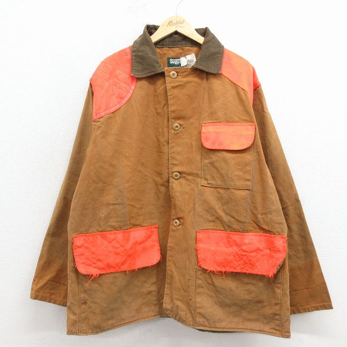 XL★古着 SAFTBAK 長袖 ハンティング ジャケット メンズ 90年代 90s ダック地 大きいサイズ 襟コーデュロイ USA製 茶 26apr27