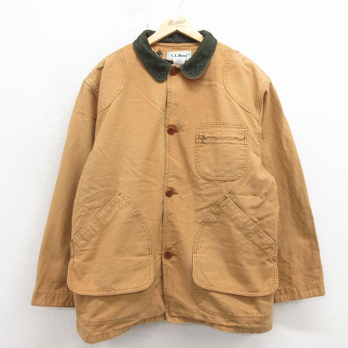 XL★古着 エルエルビーン 長袖 ハンティング ジャケット メンズ 90年代 90s ダック地 プリマロフト 大きいサイズ 襟コーデュロイ コットン 茶【spe】 26apr27