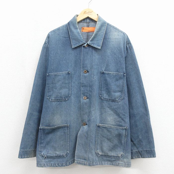 XL★古着 長袖 カバーオール メンズ 80年代 80s 大きいサイズ USA製 ネイビー デニム【spe】 26may23