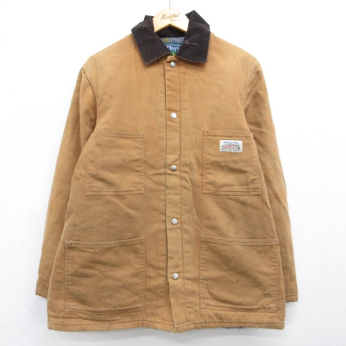 CARTER'S 長袖 カバーオール 80s ダック地 えりコーデュロイ コットン USA製 ブラウン メンズL相当 | 古着