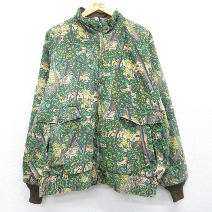 XL★古着 Bushlan 長袖 メンズ 80年代 80s ハンティング ジャケット フラップポケット コットン カーキ 迷彩 26sep02