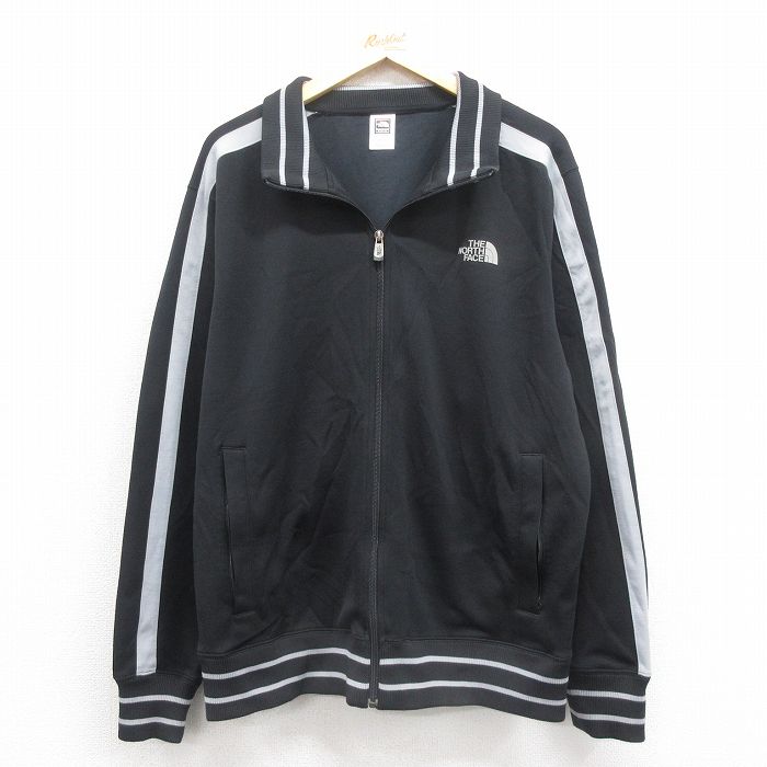 XL★古着 ノースフェイス THE NORTH FACE 長袖 ジャージ メンズ ワンポイントロゴ 黒 ブラック 25oct17 中古 アウター トラックジャケット