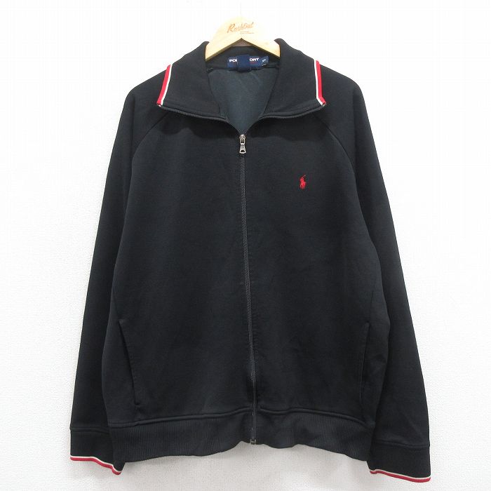 XL★古着 ラルフローレン Ralph Lauren ポロスポーツ 長袖 ブランド ジャージ メンズ ワンポイントロゴ 大きいサイズ ラグラン 黒 ブラック 【spe】 25oct17 中古 アウター トラックジャケット