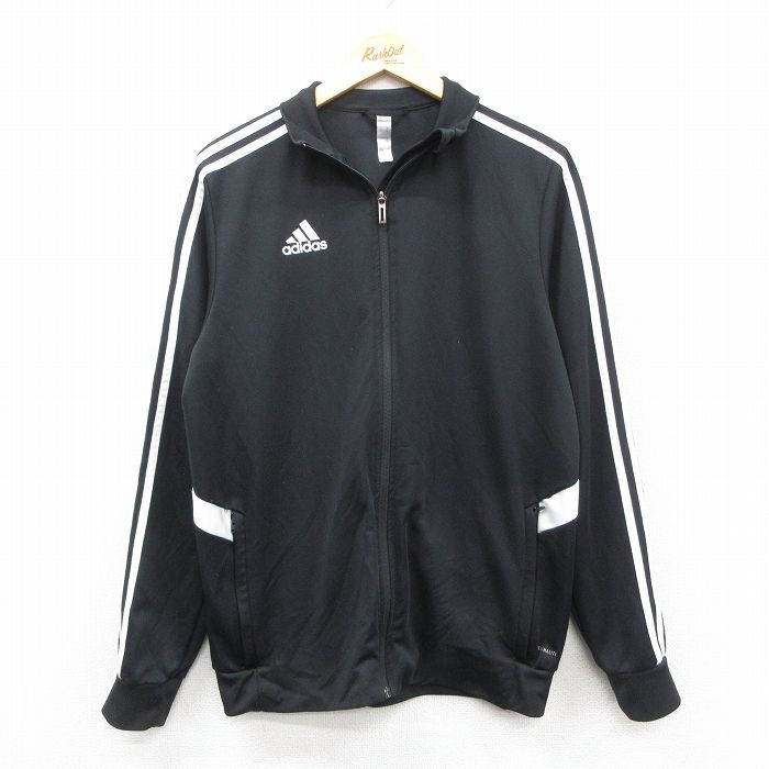 M★古着 アディダス adidas 長袖 ジャージ メンズ ワンポイントロゴ 黒 3本ライン 25dec23