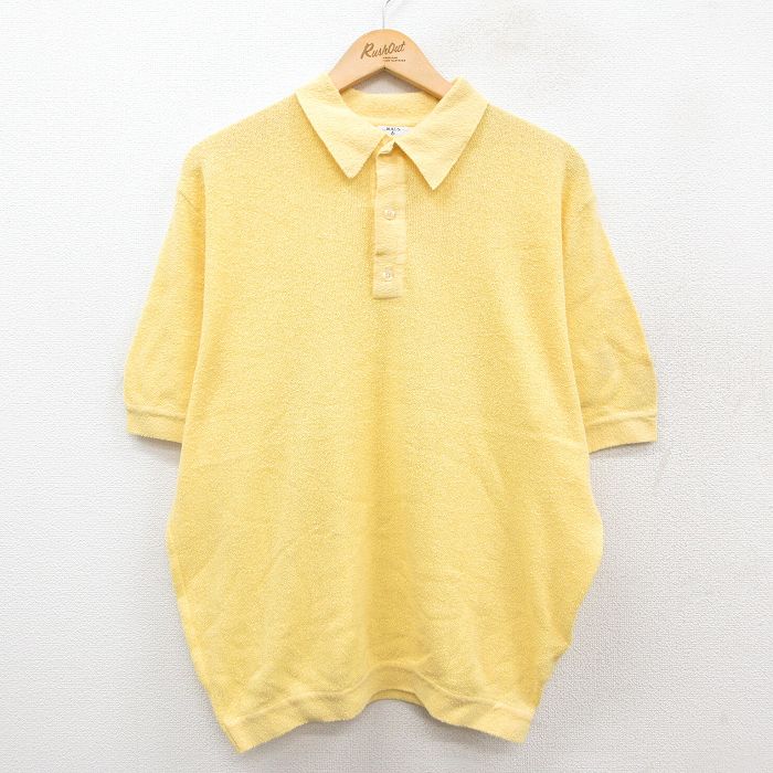 L★古着 半袖 セーター メンズ 80年代 80s 無地 襟付き 黄 イエロー 25sep27 中古 トップス