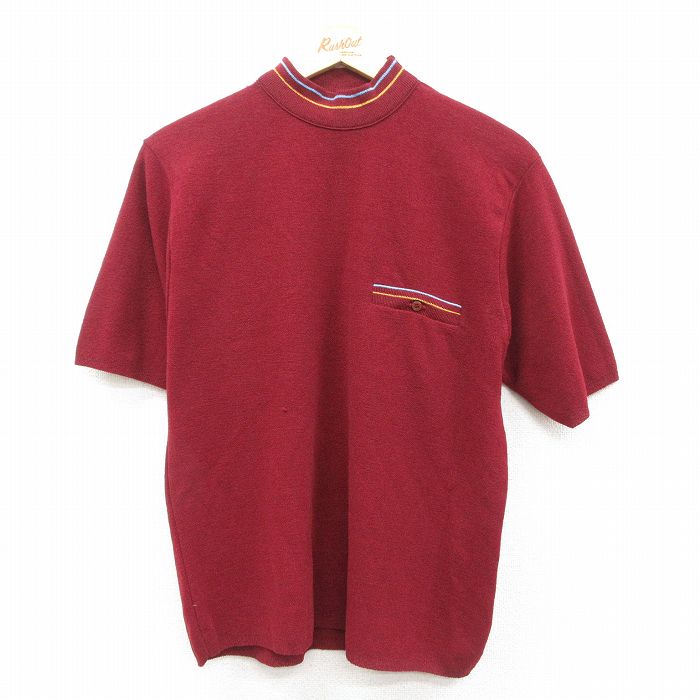 S★古着 タウンクラフト JCペニー 半袖 ビンテージ セーター メンズ 70年代 70s 無地 胸ポケット付き モックネック ハイネック 赤 レッド 25sep27 中古 トップス