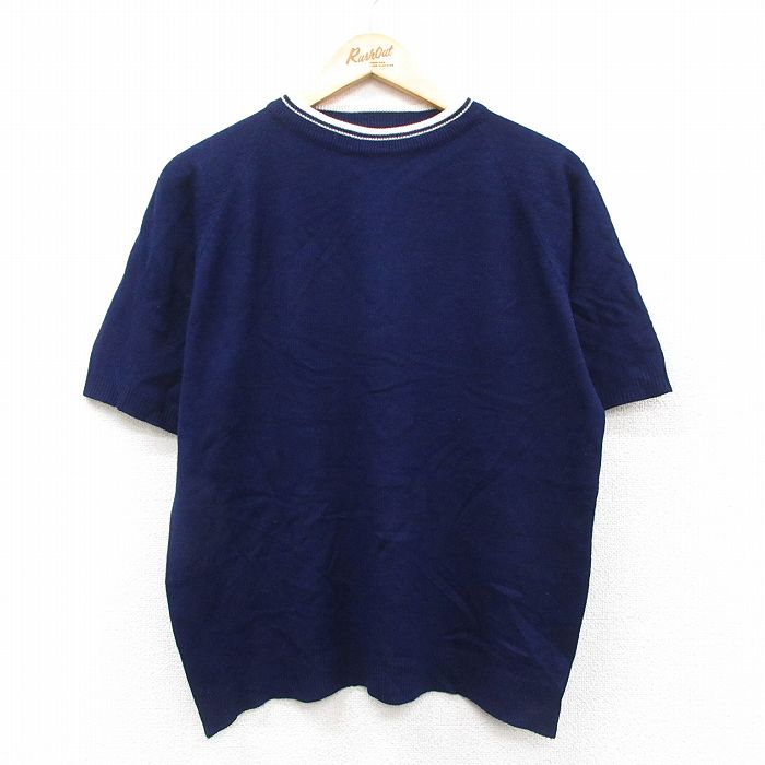 M★古着 タウンクラフト JCペニー 半袖 ビンテージ セーター メンズ 70年代 70s 無地 ラグラン アクリル クルーネック 紺 ネイビー 25sep27 中古 トップス