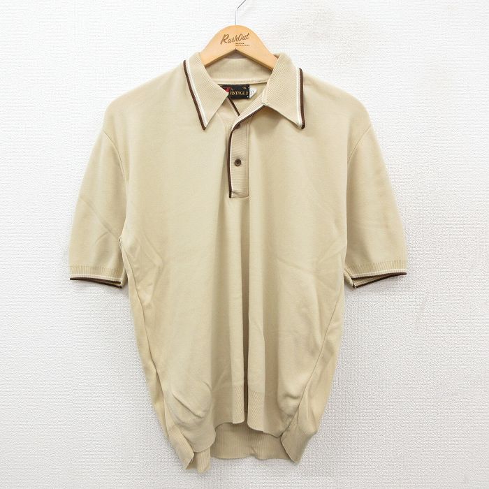 【50%OFF】80s 半袖セーター 襟付き ベージュ L | 古着