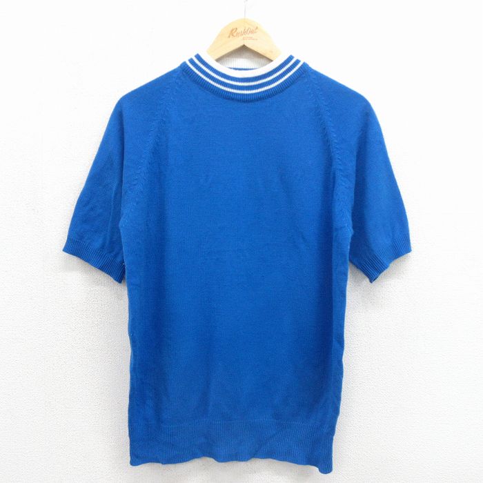 80s 半袖セーター ハンドニット ブルー L | 古着
