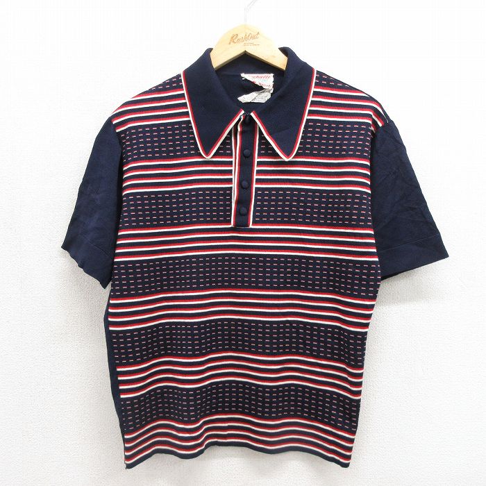 70s 半袖ニット ネイビー メンズM相当 | 古着