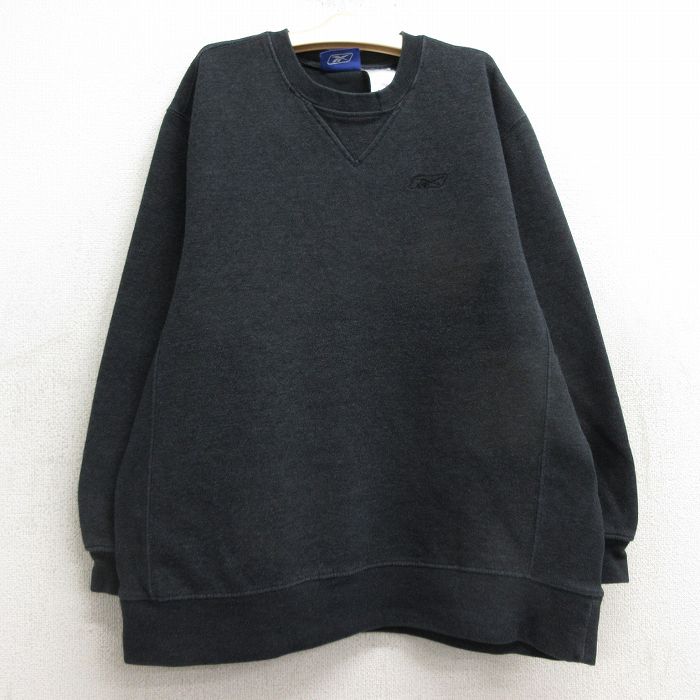 古着 リーボック REEBOK 長袖 スウェット キッズ ボーイズ 子供服 00年代 00s ワンポイントロゴ クルーネック 濃グレー 霜降り 24jan10