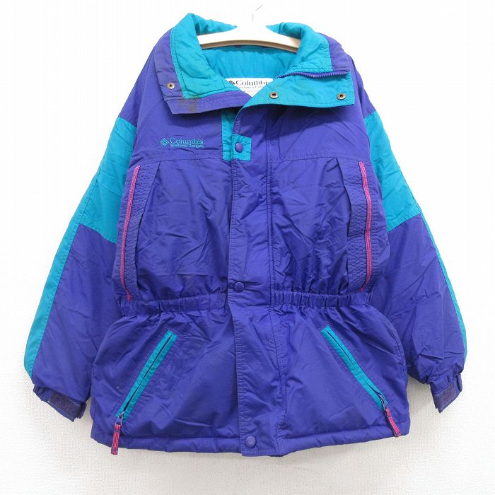 古着 コロンビア COLUMBIA 長袖 ナイロン ダウン ジャケット キッズ ボーイズ 子供服 00年代 00s ワンポイントロゴ ツートンカラー 紫他 パープル 24feb06