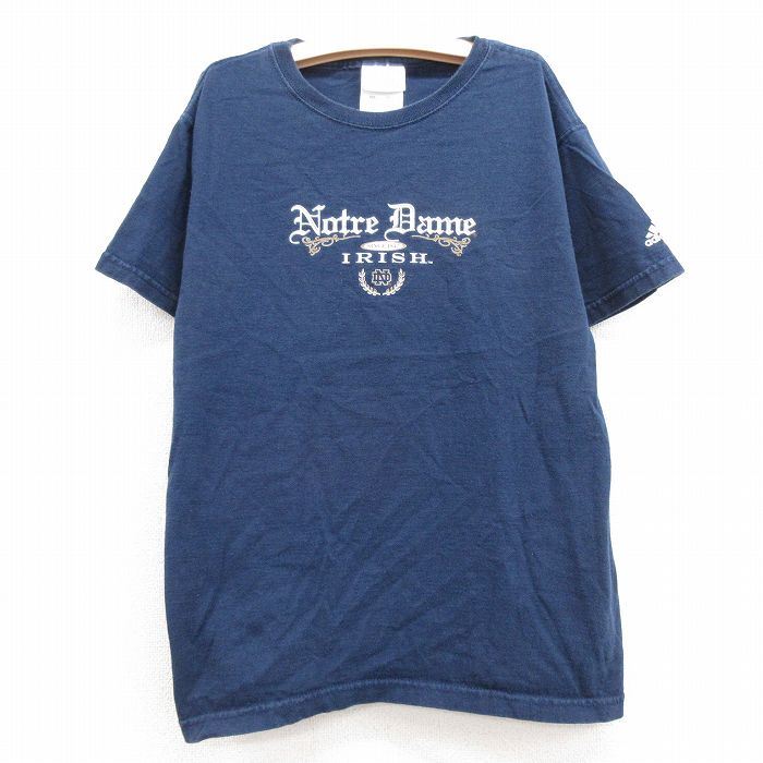 古着 アディダス adidas 半袖 ビンテージ Tシャツ キッズ ボーイズ 子供服 90年代 90s ノートルダム アイリッシュ コットン クルーネック USA製 紺 ネイビー 24feb20