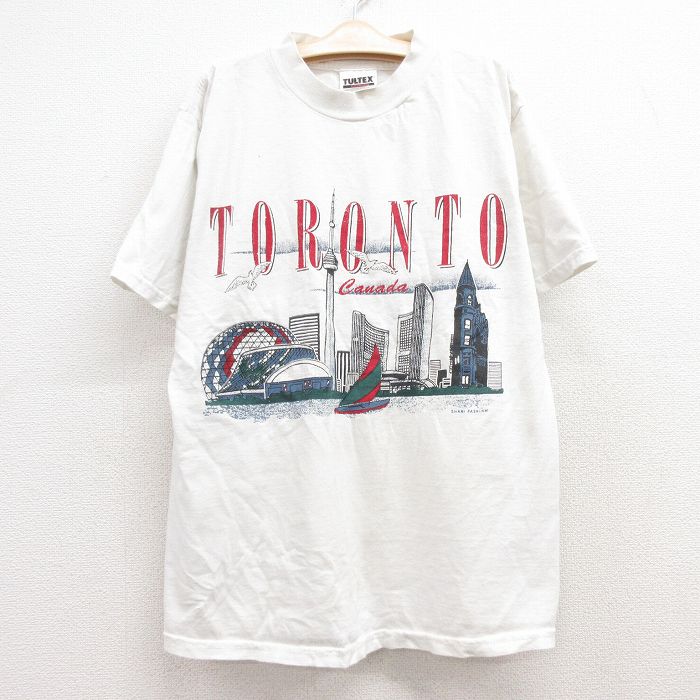【50%OFF】古着 TULTEX 半袖 ビンテージ Tシャツ キッズ ボーイズ 子供服 90年代 90s トロント ビル コットン クルーネック カナダ製 白 ホワイト 24feb20