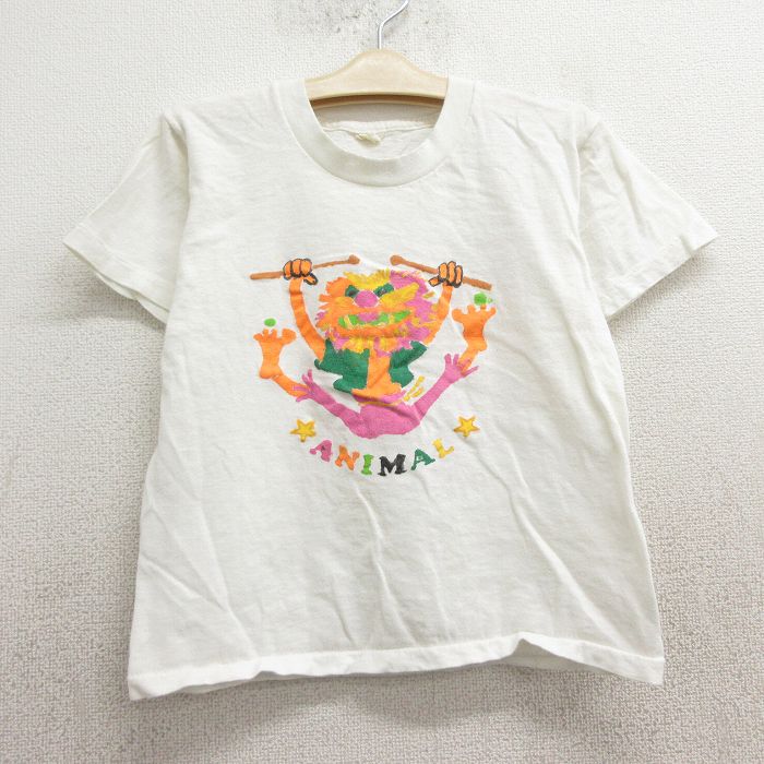 古着 半袖 ビンテージ Tシャツ キッズ ボーイズ 子供服 80年代 80s アニマル クルーネック 白 ホワイト 24apr17