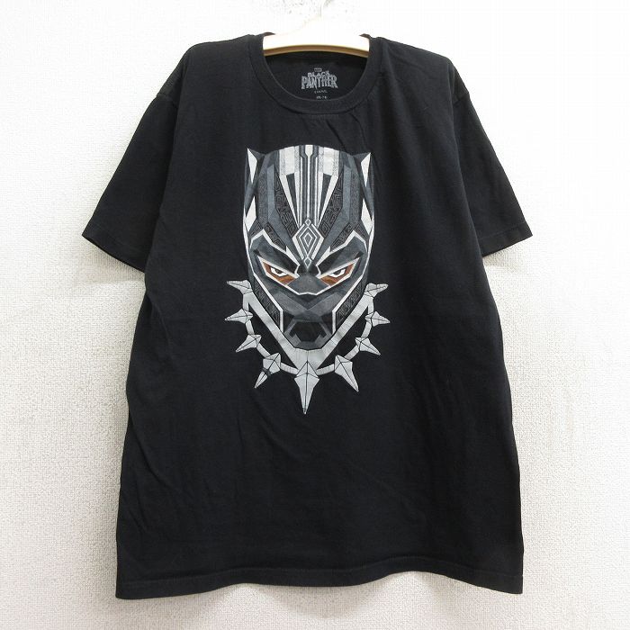 【50%OFF】古着 半袖 Tシャツ キッズ ボーイズ 子供服 マーベル ブラックパンサー コットン クルーネック 黒 ブラック 24may22