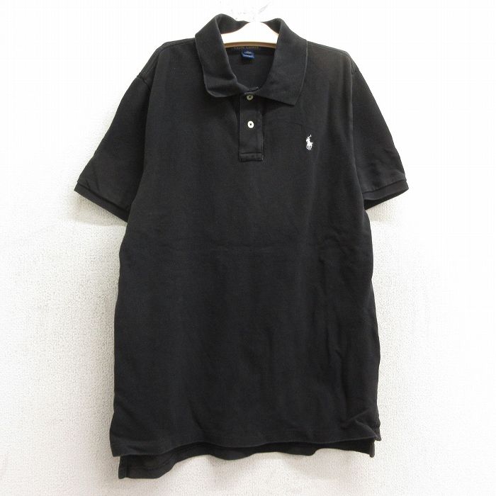 【50%OFF】古着 ラルフローレン Ralph Lauren 半袖 ブランド ポロ シャツ キッズ ボーイズ 子供服 ワンポイントロゴ コットン 鹿の子 黒 ブラック 24may27