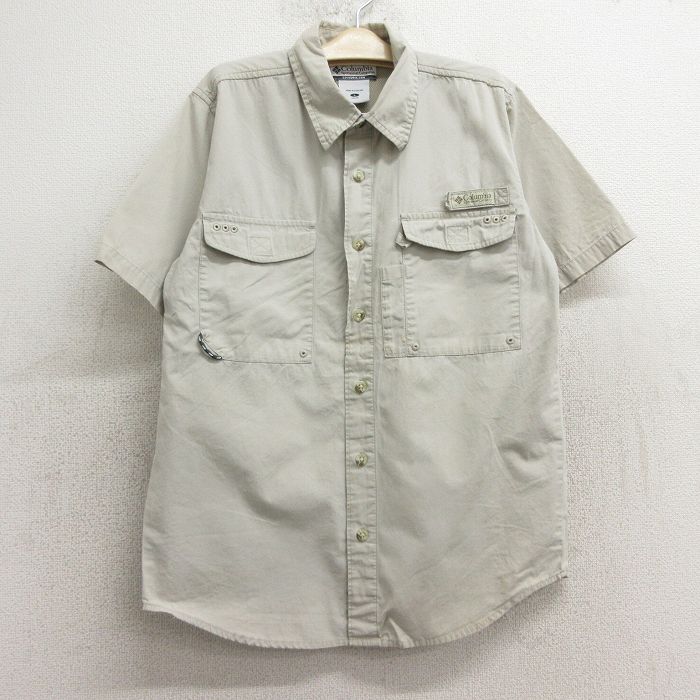 古着 コロンビア COLUMBIA 半袖 フィッシング シャツ キッズ ボーイズ 子供服 00年代 00s コットン 薄ベージュ カーキ 内側メッシュ 24may27
