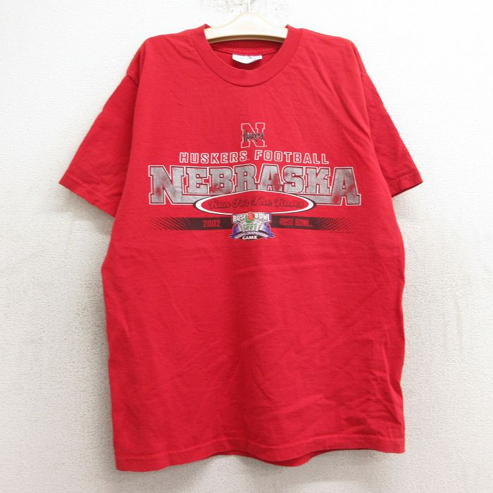 古着 長袖 ビンテージ Tシャツ キッズ ボーイズ 子供服 00年代 00s ネブラスカコーンハスカーズ フットボール コットン クルーネック 赤 レッド 24may29