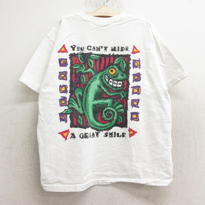 【20%OFF】古着 半袖 ビンテージ Tシャツ キッズ ボーイズ 子供服 00年代 00s カメレオン コットン クルーネック 白 ホワイト 24jun15