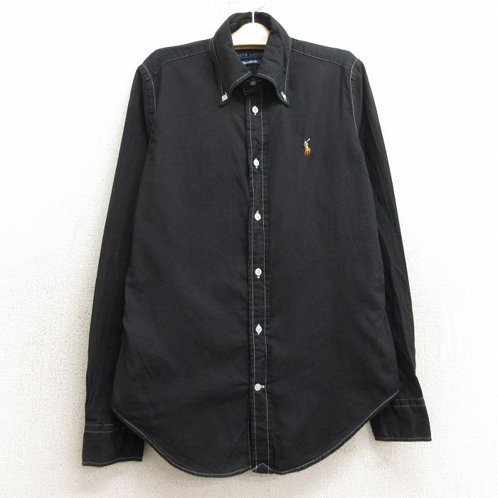 古着 ラルフローレン Ralph Lauren 長袖 ブランド シャツ キッズ ボーイズ 子供服 90年代 90s ワンポイントロゴ オックスフォード コットン ボタンダウン 黒 ブラック 24jul01