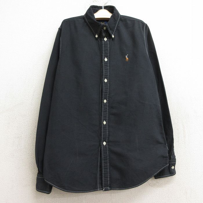 古着 ラルフローレン Ralph Lauren 長袖 ブランド シャツ キッズ ボーイズ 子供服 ワンポイントロゴ オックスフォード コットン ボタンダウン 黒 ブラック 24jul01