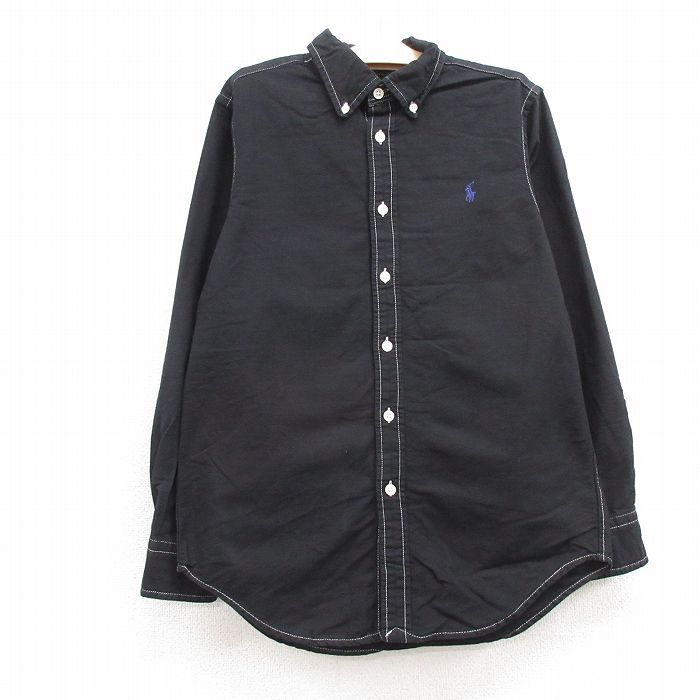 【50%OFF】古着 ラルフローレン Ralph Lauren 長袖 ブランド シャツ キッズ ボーイズ 子供服 ワンポイントロゴ オックスフォード コットン ボタンダウン 黒 ブラック 24jul04