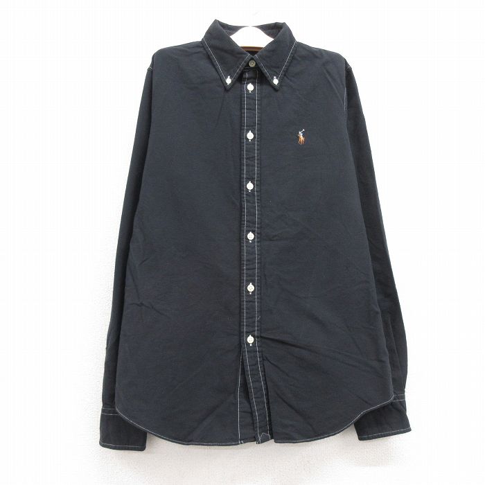 古着 ラルフローレン Ralph Lauren 長袖 ブランド シャツ キッズ ボーイズ 子供服 ワンポイントロゴ オックスフォード コットン ボタンダウン 黒 ブラック 24jul04