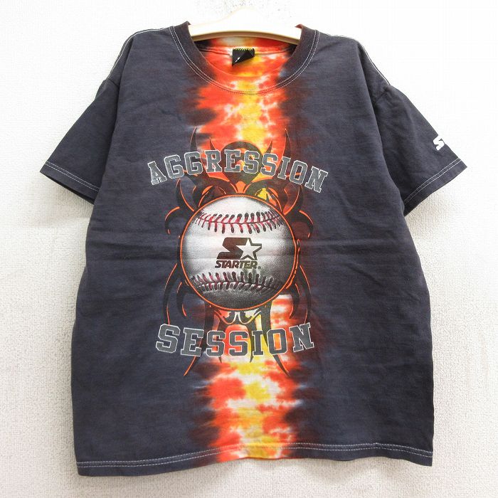 古着 スターター STARTER 半袖 Tシャツ キッズ ボーイズ 子供服 ベースボール 野球 クルーネック 濃グレー 霜降り 【spe】 24jul24