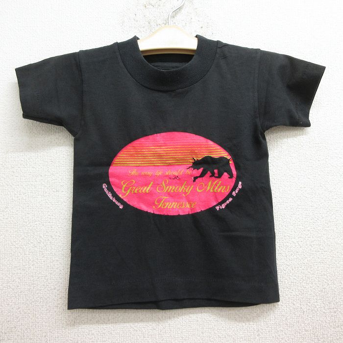 古着 フルーツオブザルーム 半袖 ビンテージ Tシャツ キッズ ボーイズ 子供服 90年代 90s グレートスモーキーマウンテンズ クルーネック USA製 黒 ブラック 24jul31