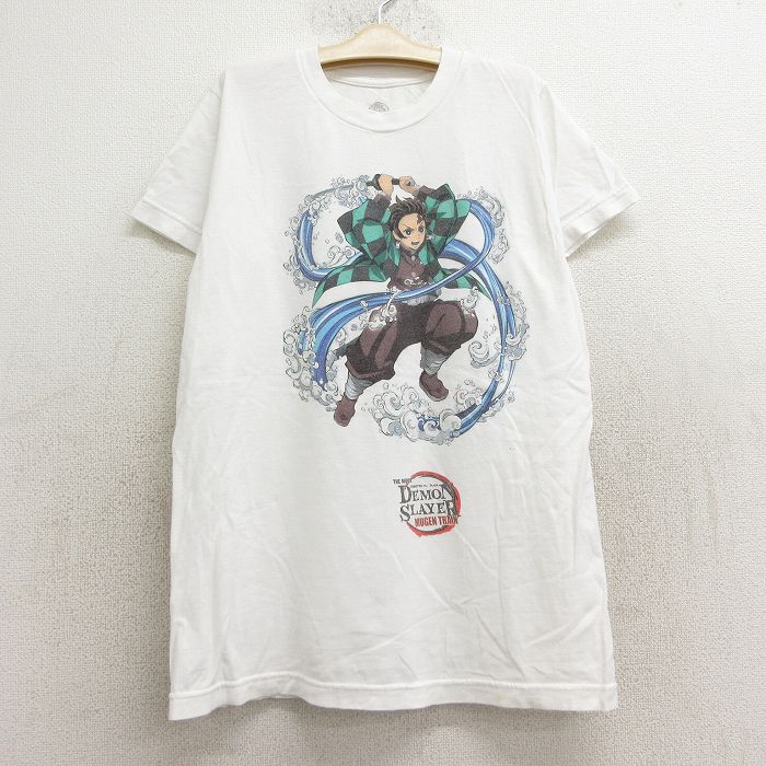 古着 半袖 Tシャツ キッズ ボーイズ 子供服 アニメ 鬼滅の刃 竈門炭次郎 コットン クルーネック 白 ホワイト 24jul31
