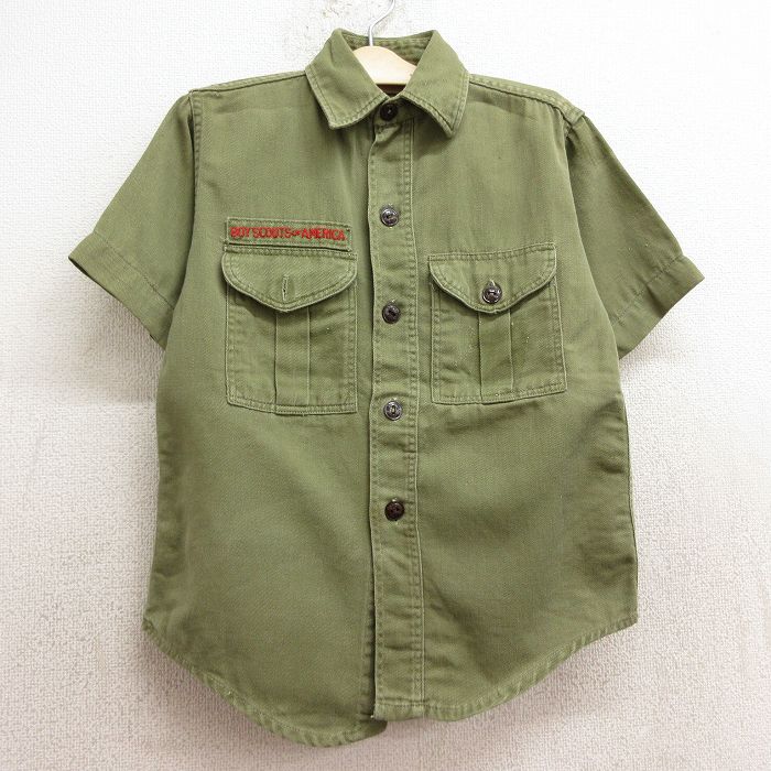 古着 半袖 ビンテージ ボーイスカウト シャツ キッズ ボーイズ 子供服 70年代 70s 濃緑 グリーン 24aug20