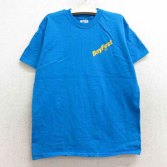 古着 ヘインズ Hanes 半袖 ビンテージ Tシャツ キッズ ボーイズ 子供服 90年代 90s BayFest コットン クルーネック USA製 水色 24aug26