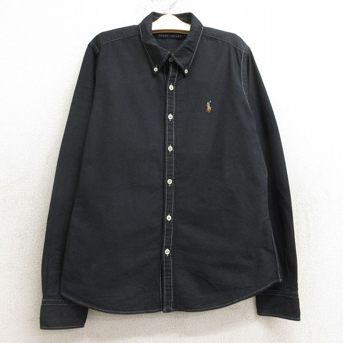古着 ラルフローレン Ralph Lauren 長袖 ブランド シャツ キッズ ボーイズ 子供服 ワンポイントロゴ 黒 ブラック 24aug26