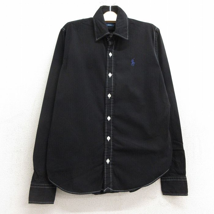 古着 ラルフローレン Ralph Lauren 長袖 ブランド シャツ キッズ ボーイズ 子供服 ワンポイントロゴ コットン ボタンダウン 黒 ブラック ストライプ 24aug26