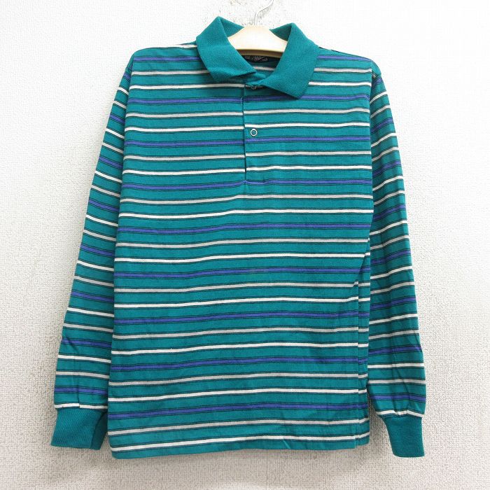 古着 ルティグレ 長袖 ポロ シャツ キッズ ボーイズ 子供服 80年代 80s USA製 緑他 グリーン ボーダー 24aug31