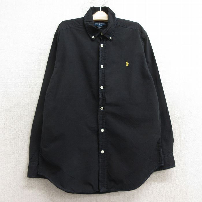 古着 ラルフローレン Ralph Lauren 長袖 ブランド シャツ キッズ ボーイズ 子供服 90年代 90s ワンポイントロゴ コットン ボタンダウン 黒 ブラック チェック 24aug31