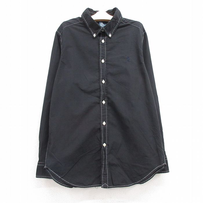 古着 ラルフローレン Ralph Lauren 長袖 ブランド シャツ キッズ ボーイズ 子供服 90年代 90s ワンポイントロゴ コットン ボタンダウン 黒 ブラック チェック 24oct22