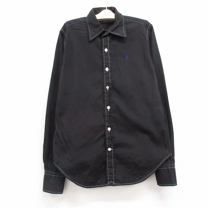 古着 ラルフローレン Ralph Lauren スポーツ 長袖 ブランド シャツ キッズ ボーイズ 子供服 ワンポイントロゴ コットン ボタンダウン 黒 ブラック ストライプ 24oct22