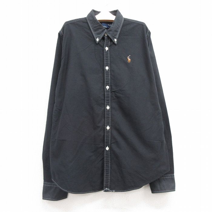 古着 ラルフローレン Ralph Lauren スポーツ 長袖 ブランド シャツ キッズ ボーイズ 子供服 ワンポイントロゴ オックスフォード コットン ボタンダウン 黒 ブラック 24oct22