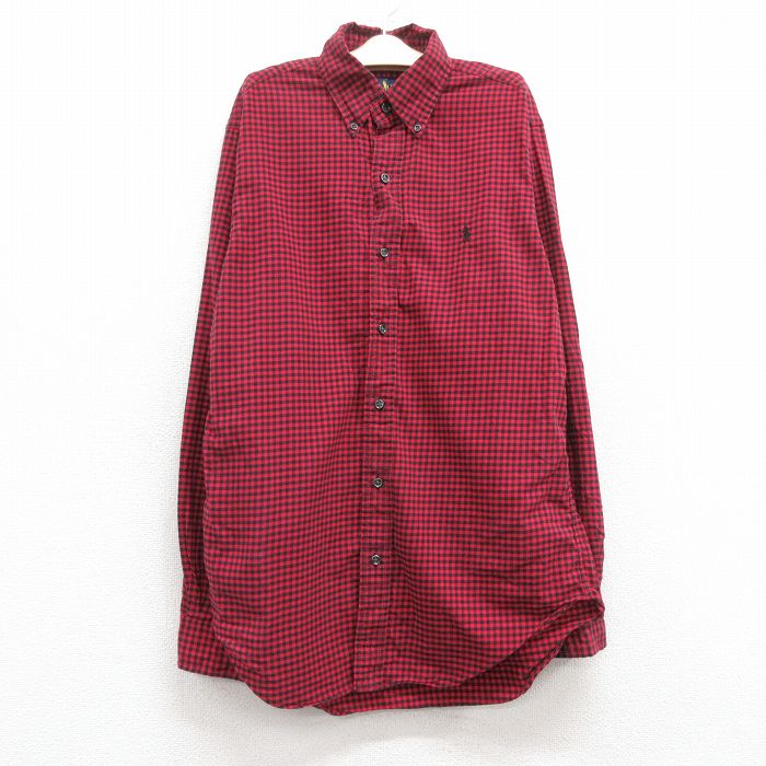 【50%OFF】古着 ラルフローレン Ralph Lauren 長袖 ブランド シャツ キッズ ボーイズ 子供服 ワンポイントロゴ コットン ボタンダウン 赤他 レッド ギンガム チェック 24dec05