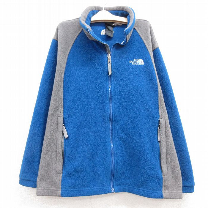 【50%OFF】古着 ノースフェイス THE NORTH FACE 長袖 フリース ジャケット キッズ ボーイズ 子供服 ワンポイントロゴ ツートンカラー 青他 ブルー 24dec05