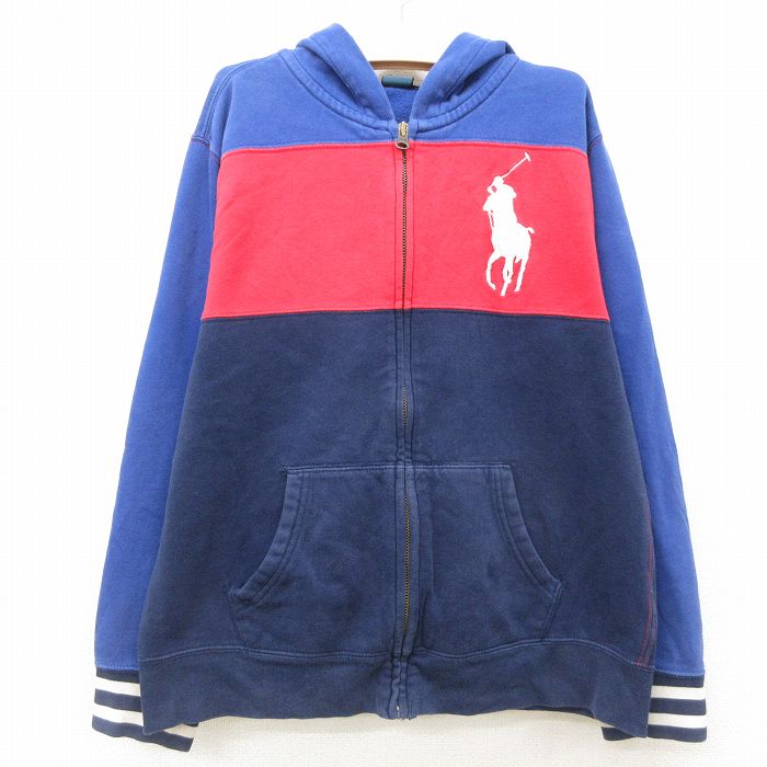 古着 ラルフローレン Ralph Lauren 長袖 ブランド フルジップ スウェット パーカー キッズ ボーイズ 子供服 ビッグポニー マルチカラー 濃紺他 ネイビー 24dec26
