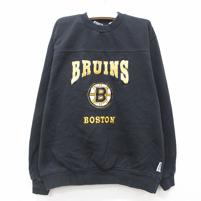 古着 マイティマック 長袖 スウェット キッズ ボーイズ 子供服 00年代 00s NHL ボストンブルーインズ 刺繍 コットン クルーネック 黒 ブラック アイスホッケー 25jan07