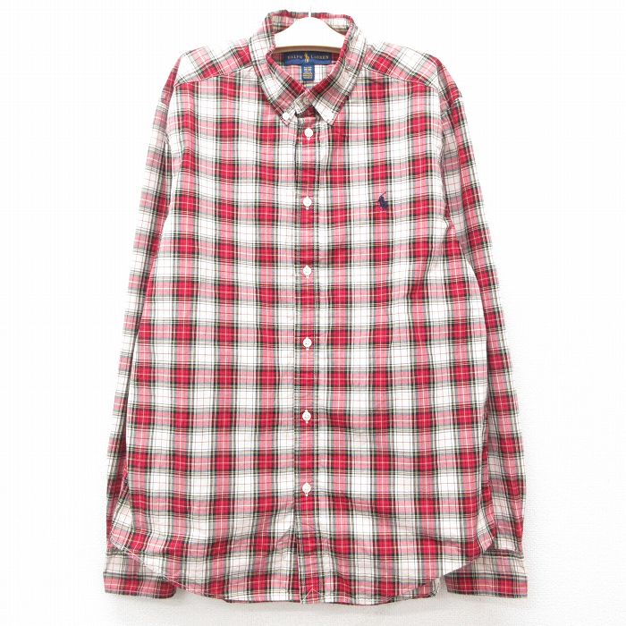 古着 ラルフローレン Ralph Lauren 長袖 ブランド シャツ キッズ ボーイズ 子供服 ワンポイントロゴ コットン ボタンダウン 赤他 レッド チェック 25jan07