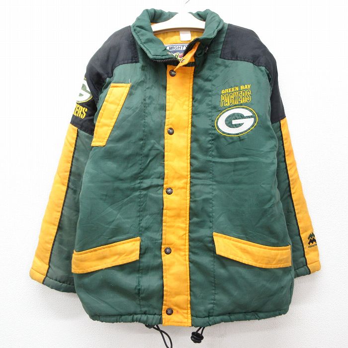 古着 マイティマック 長袖 ナイロン ジャケット キッズ ボーイズ 子供服 00年代 00s NFL グリーンベイパッカーズ 刺繍 緑他 グリーン アメフト スーパーボウル 内側キルティング 25jan07