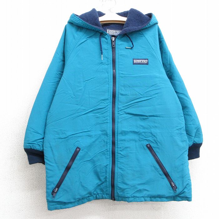 【50%OFF】古着 ランズエンド 長袖 ナイロン ジャケット パーカー キッズ ボーイズ 子供服 90年代 90s ラグラン USA製 水色 内側フリース 25jan18