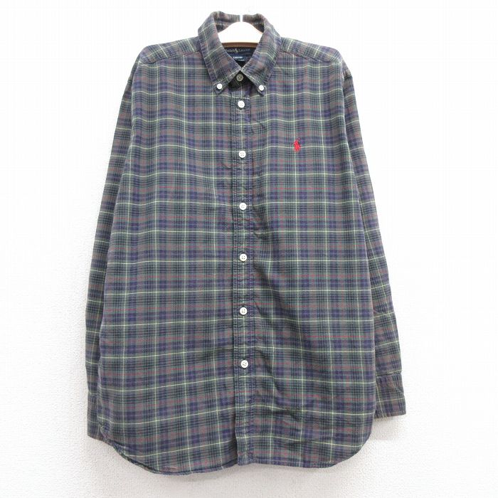 古着 ラルフローレン Ralph Lauren 長袖 ブランド シャツ キッズ ボーイズ 子供服 90年代 90s ワンポイントロゴ コットン ボタンダウン 緑他 グリーン チェック 25jan23