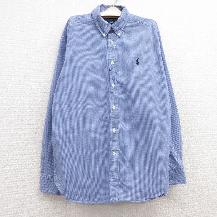 古着 ラルフローレン Ralph Lauren 長袖 ブランド シャツ キッズ ボーイズ 子供服 90年代 90s ワンポイントロゴ コットン ボタンダウン 紺他 ネイビー チェック 25jan23