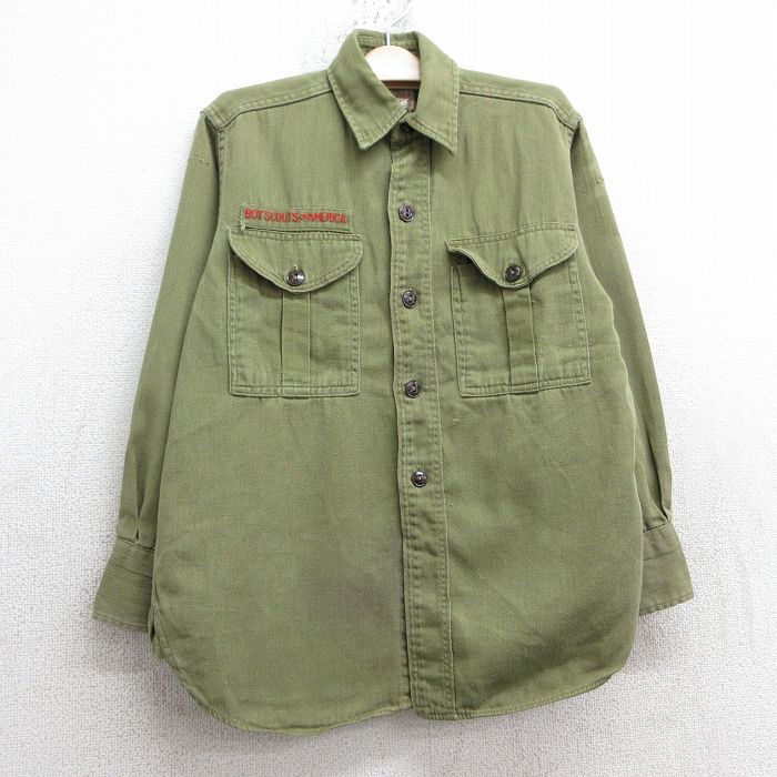 古着 長袖 ビンテージ ボーイスカウト シャツ キッズ ボーイズ 子供服 60年代 60s マチ付き 濃緑系 グリーン 【spe】 25jan27